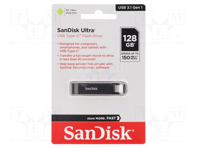 SanDisk Ultra® 128GB USB Type-C™ Flash Drive Speed Up to 150MB/s (SDCZ460-128G-G46) SanDisk Ultra® 128GB USB Type-C™ Flash Drive Speed Up to 150MB/s (SDCZ460-128G-G46)
